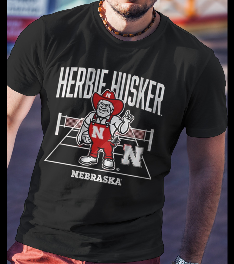 Herbie Husker Nebraska Volleyball Mascot With Court And Net T-Shirt