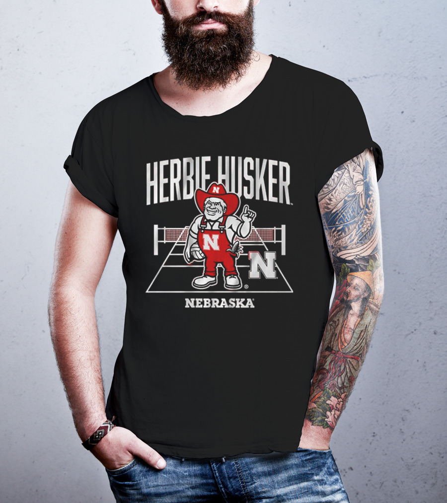Herbie Husker Nebraska Volleyball Mascot With Court And Net T-Shirt