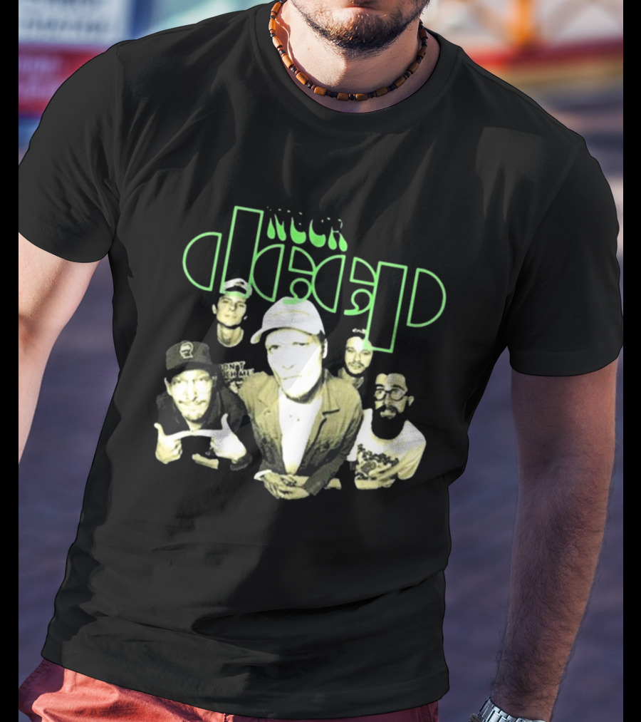 Neckdeep Doors Of Perception Band Photo Neon Green Text T-Shirt