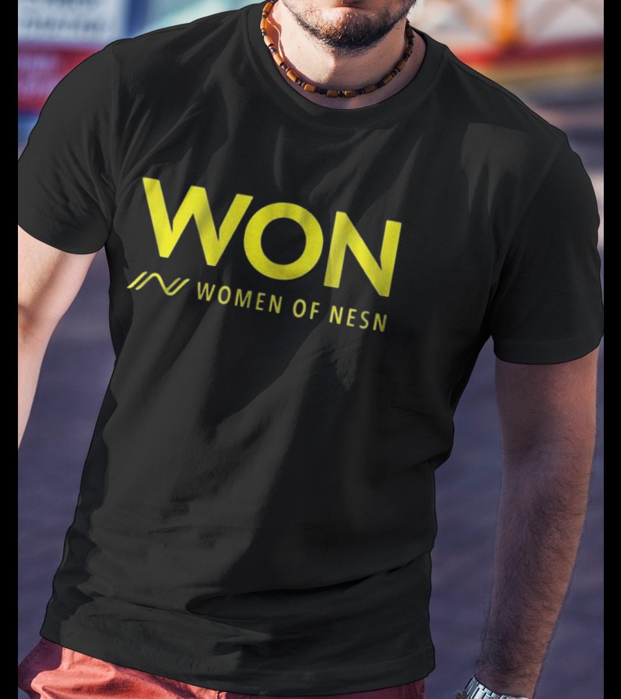 WON Women Of NESN Yellow Text With Stylish Lines T-Shirt