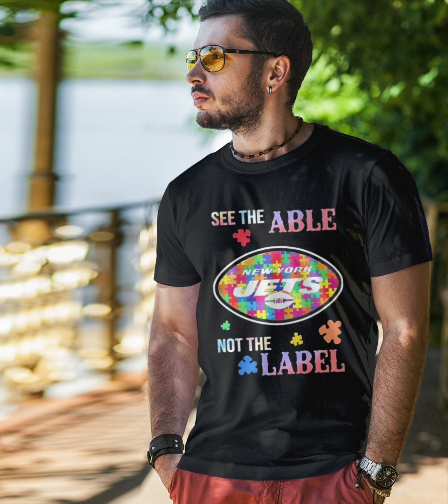 New York Jets Autism Awareness See The Able Not The Label Puzzle Pieces T-Shirt