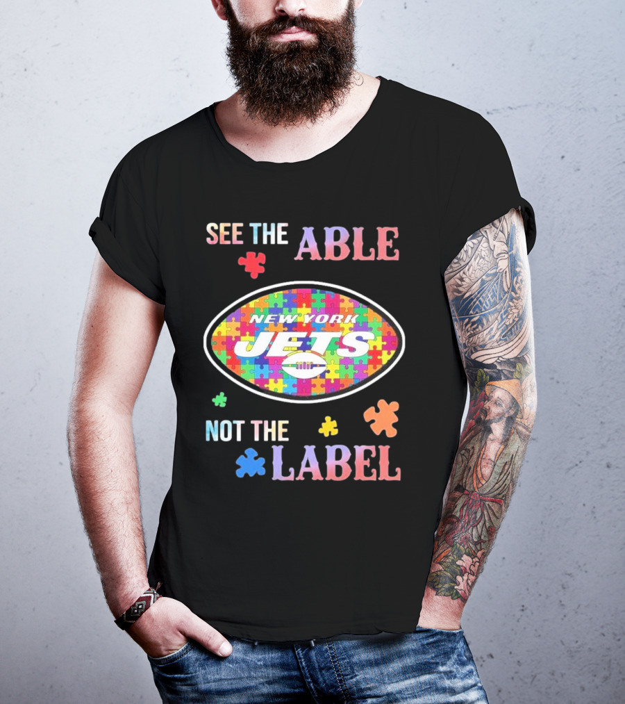 New York Jets Autism Awareness See The Able Not The Label Puzzle Pieces T-Shirt