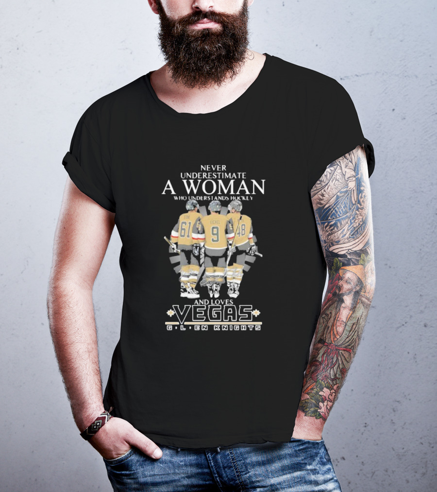 Never Underestimate A Woman Who Understands Hockey Stone Eichel Loves Vegas Golden Knights T-Shirt