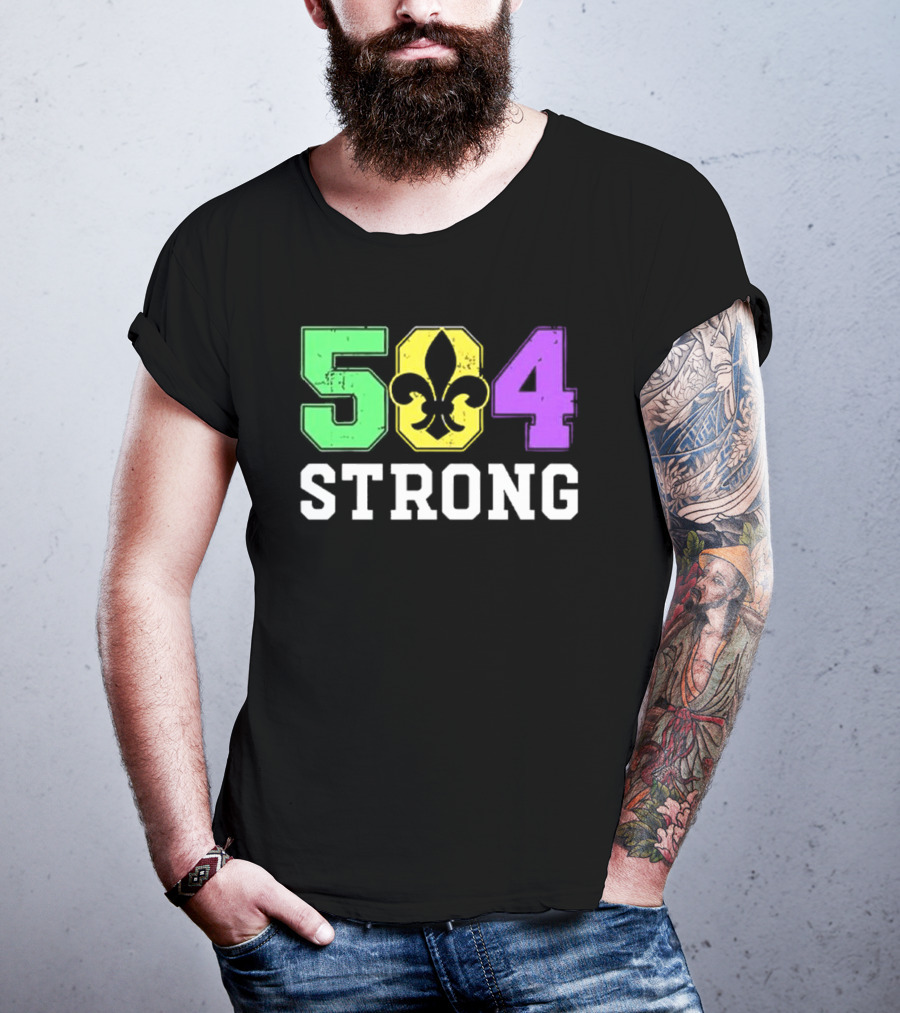 New Orleans 504 Strong Fleur-de-Lis Green Yellow Purple T-Shirt
