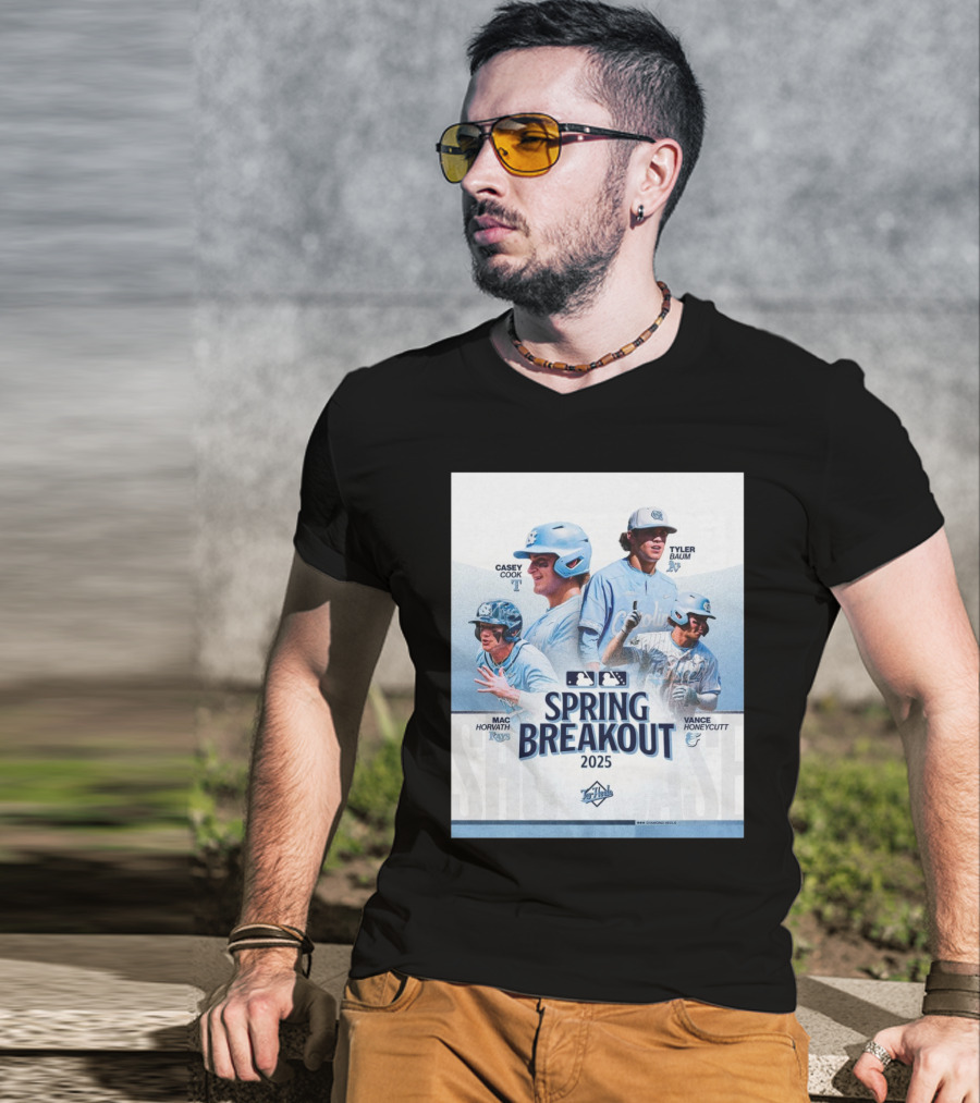 North Carolina Tar Heels Baseball Spring Breakout 2025 Casey Cook Tyler Baum Mac Horvath Vance Honeycutt MLB T-Shirt