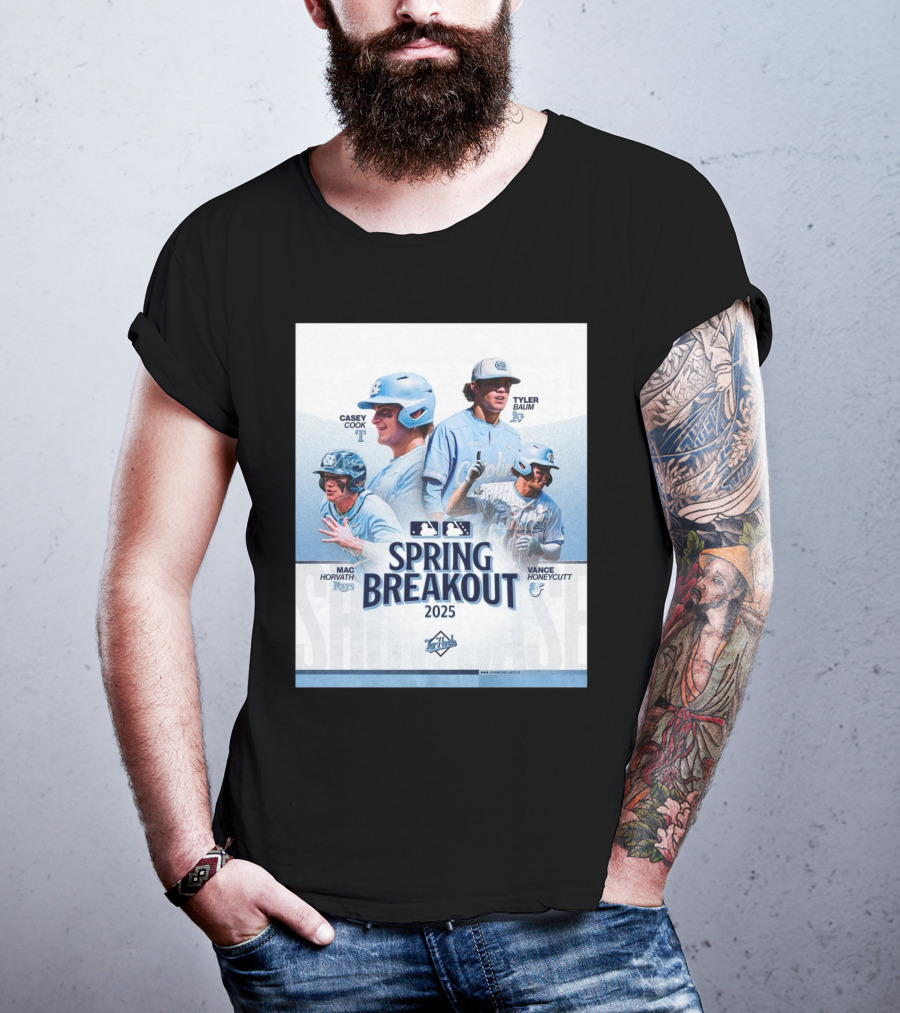 North Carolina Tar Heels Baseball Spring Breakout 2025 Casey Cook Tyler Baum Mac Horvath Vance Honeycutt MLB T-Shirt