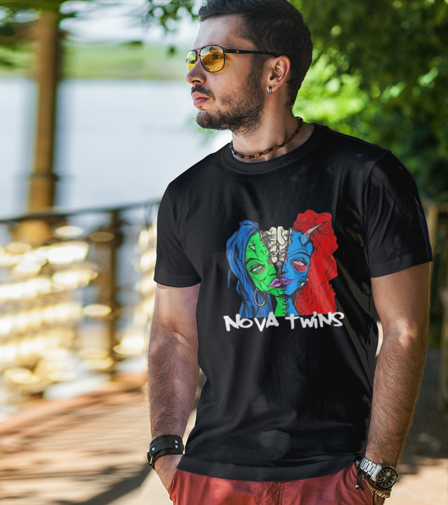 Nova Twins Monster Head Blue Green Red Hair Two-Faced Artwork T-Shirt