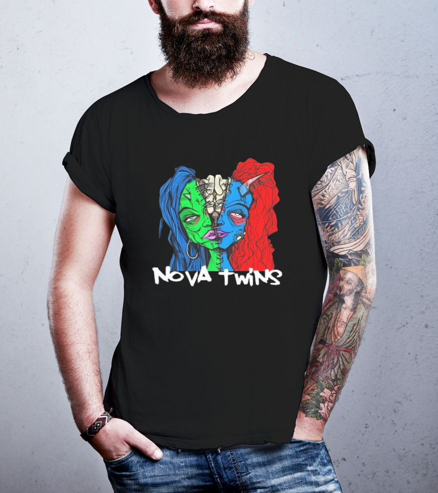 Nova Twins Monster Head Blue Green Red Hair Two-Faced Artwork T-Shirt