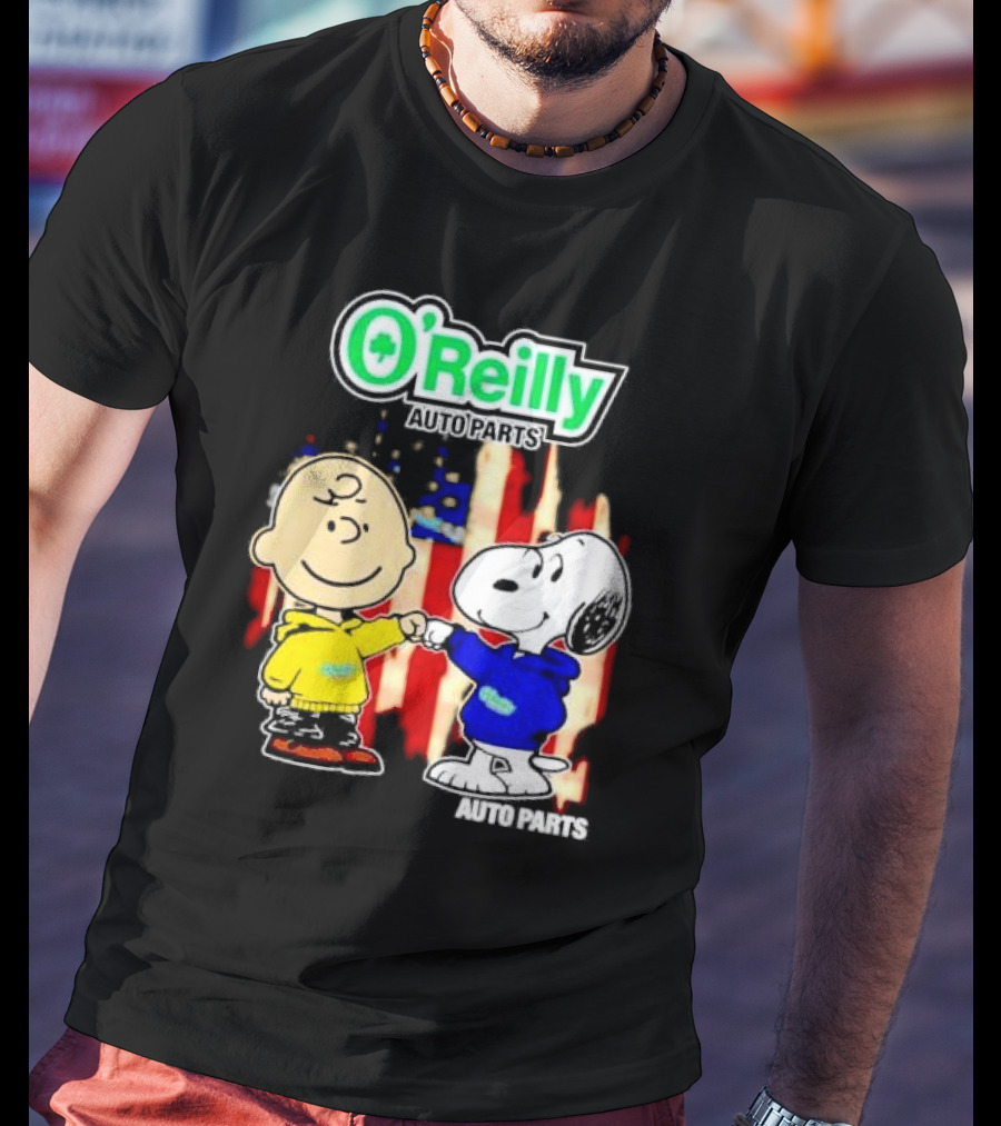 O’Reilly Auto Parts Charlie Brown Snoopy American Flag T-Shirt
