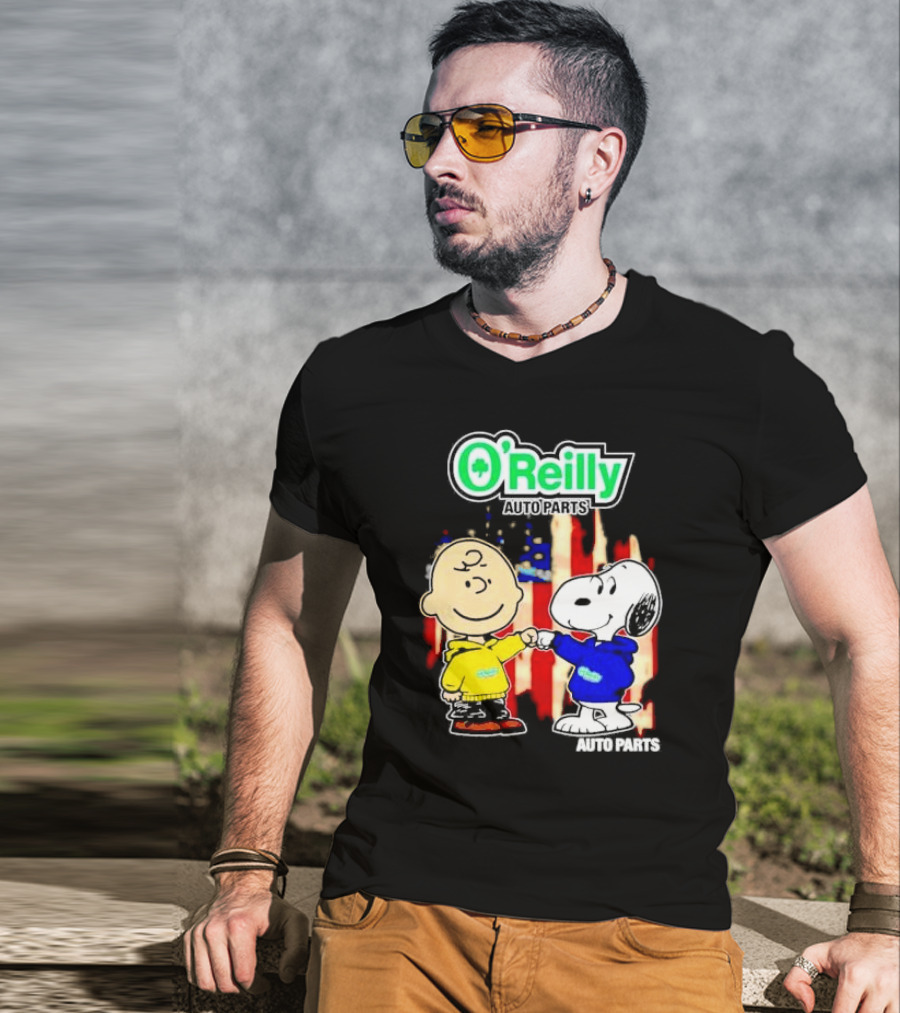 O’Reilly Auto Parts Charlie Brown Snoopy American Flag T-Shirt