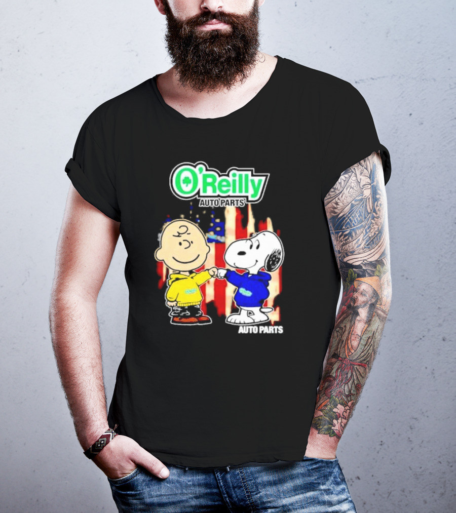 O’Reilly Auto Parts Charlie Brown Snoopy American Flag T-Shirt