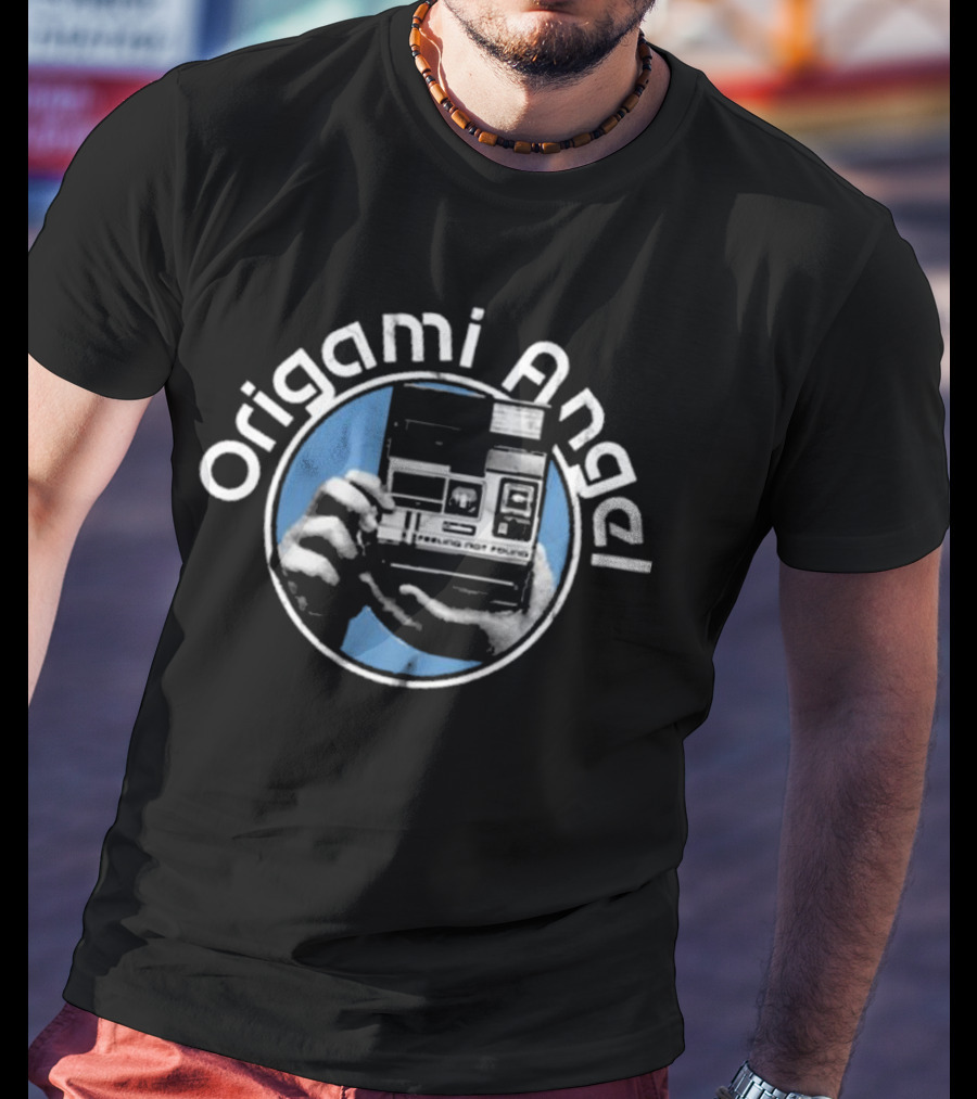 Origami Angel Polaroid Camera Blue Circle T-Shirt