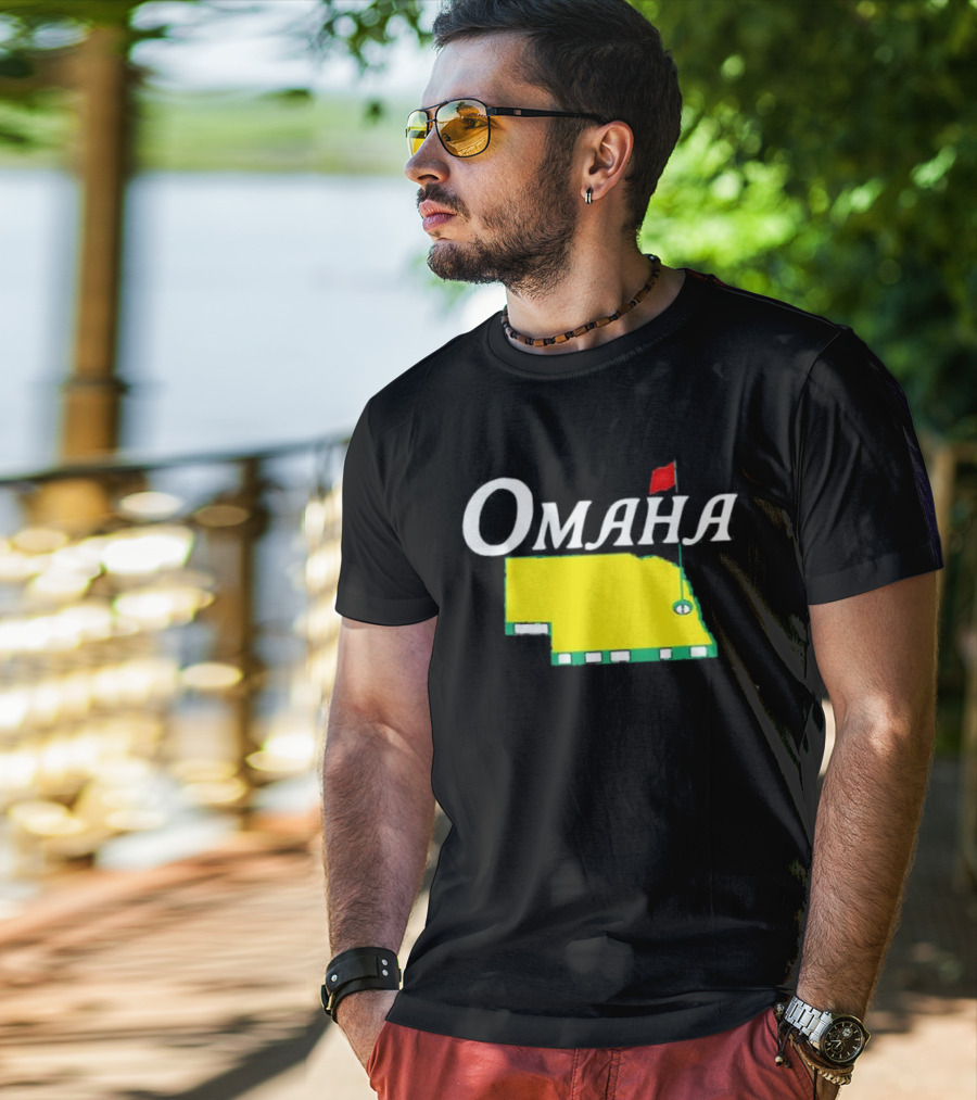Omaha Nebraska Masters Golf State Map With Pin Flag T-Shirt