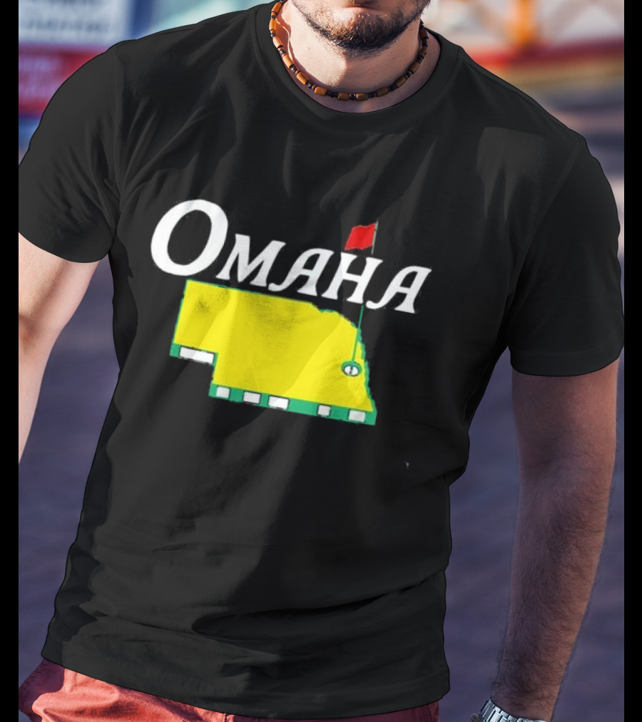 Omaha Nebraska Masters Golf State Map With Pin Flag T-Shirt