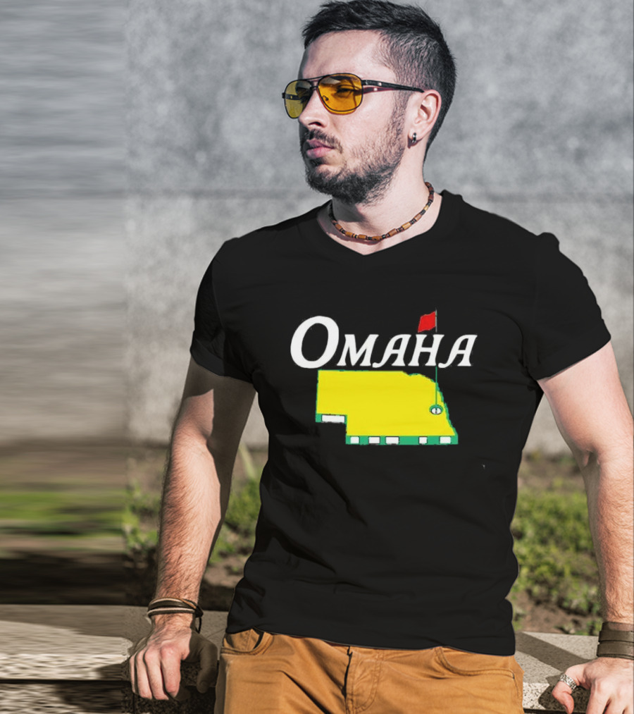 Omaha Nebraska Masters Golf State Map With Pin Flag T-Shirt