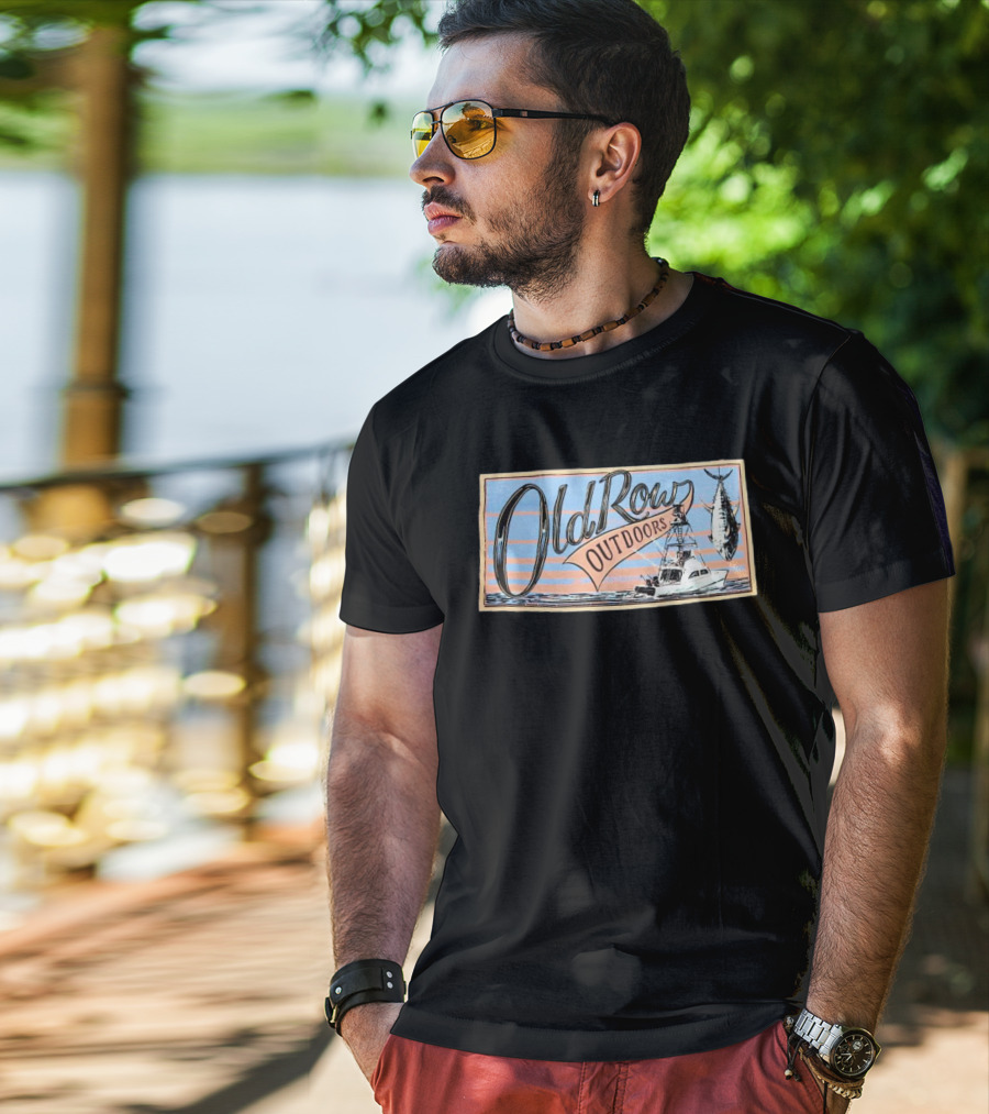 Old Row Outdoors Fishing Adventure With Boat And Catch T-Shirt