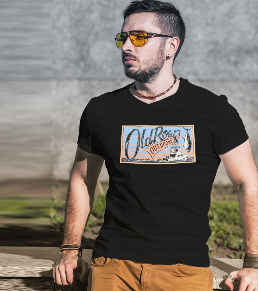 Old Row Outdoors Fishing Adventure With Boat And Catch T-Shirt
