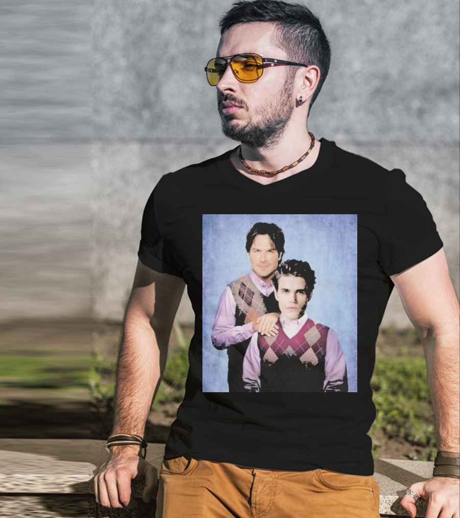 Paul Wesley Ian Somerhalder Argyle Sweater Parody T-Shirt