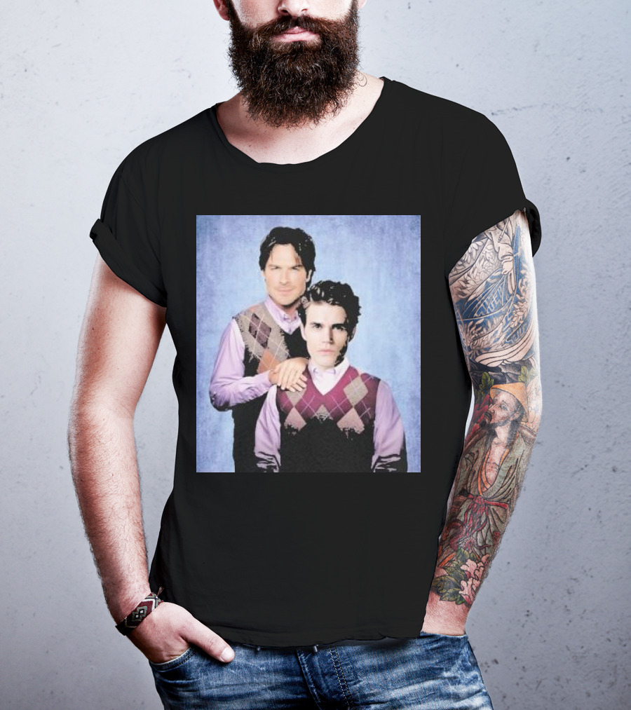 Paul Wesley Ian Somerhalder Argyle Sweater Parody T-Shirt