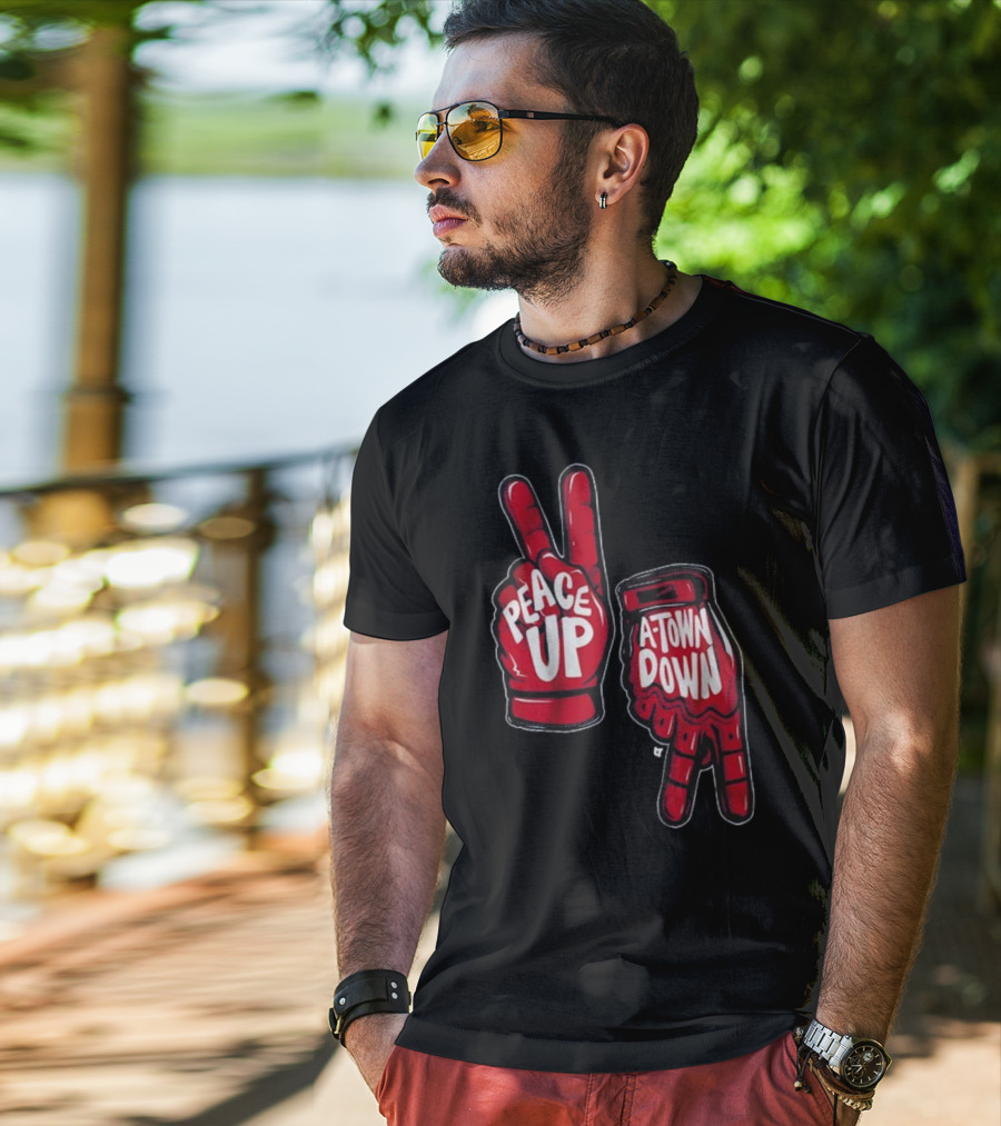 Peace Up A-Town Down Red Gloves Graphic T-Shirt