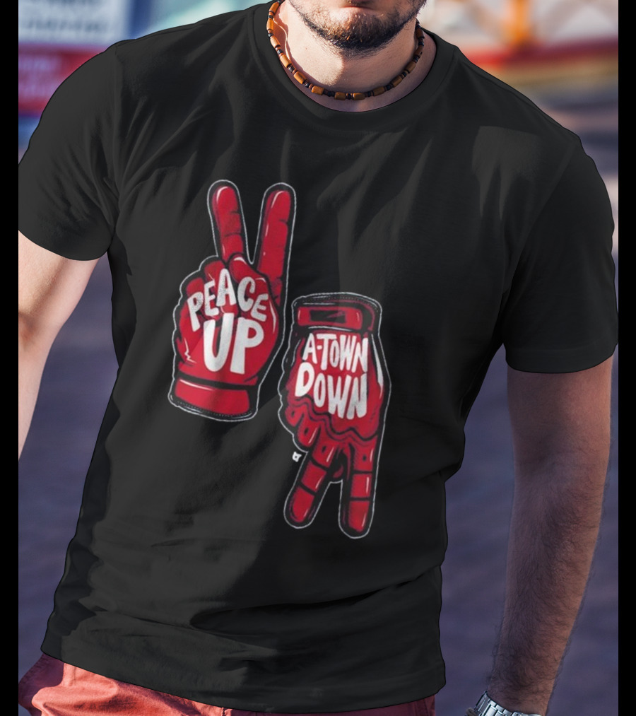 Peace Up A-Town Down Red Gloves Graphic T-Shirt