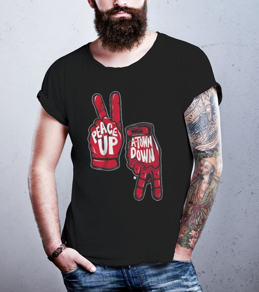 Peace Up A-Town Down Red Gloves Graphic T-Shirt