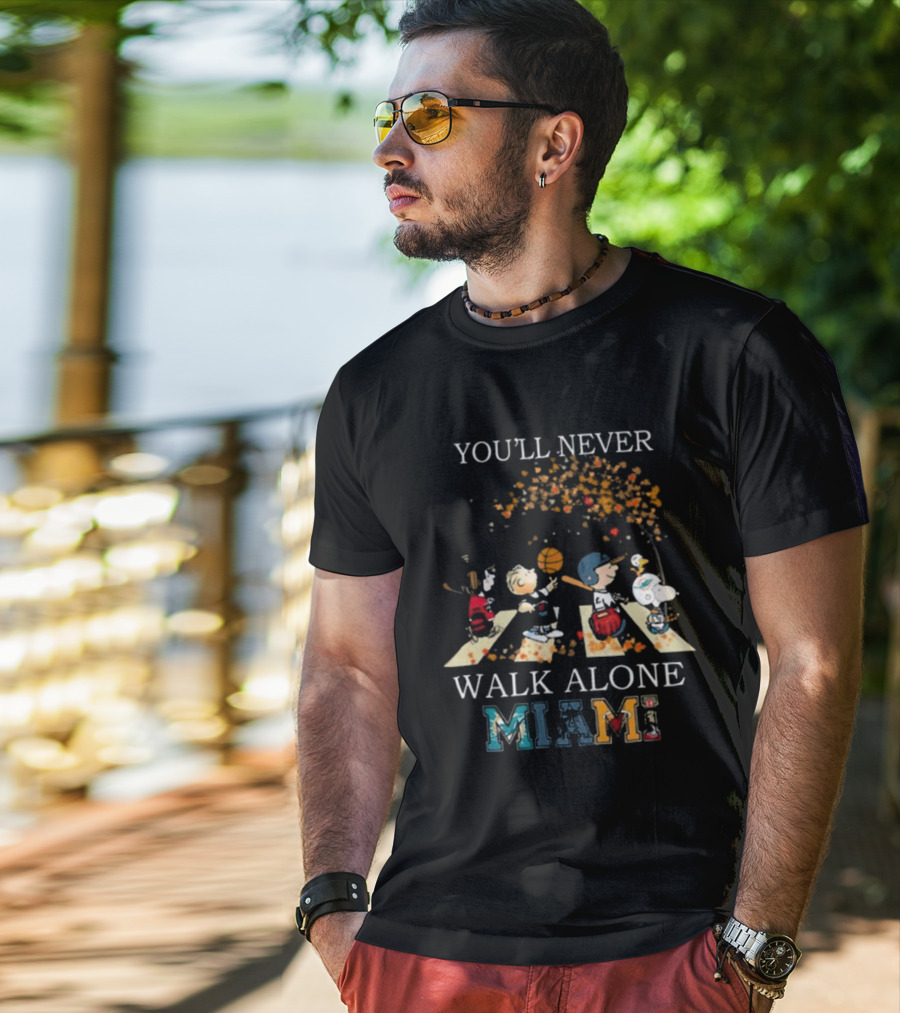 You’ll Never Walk Alone Miami Peanuts Characters Baseball Crossing Abbey Road T-Shirt