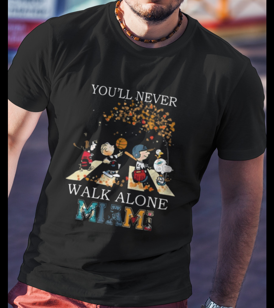 You’ll Never Walk Alone Miami Peanuts Characters Baseball Crossing Abbey Road T-Shirt