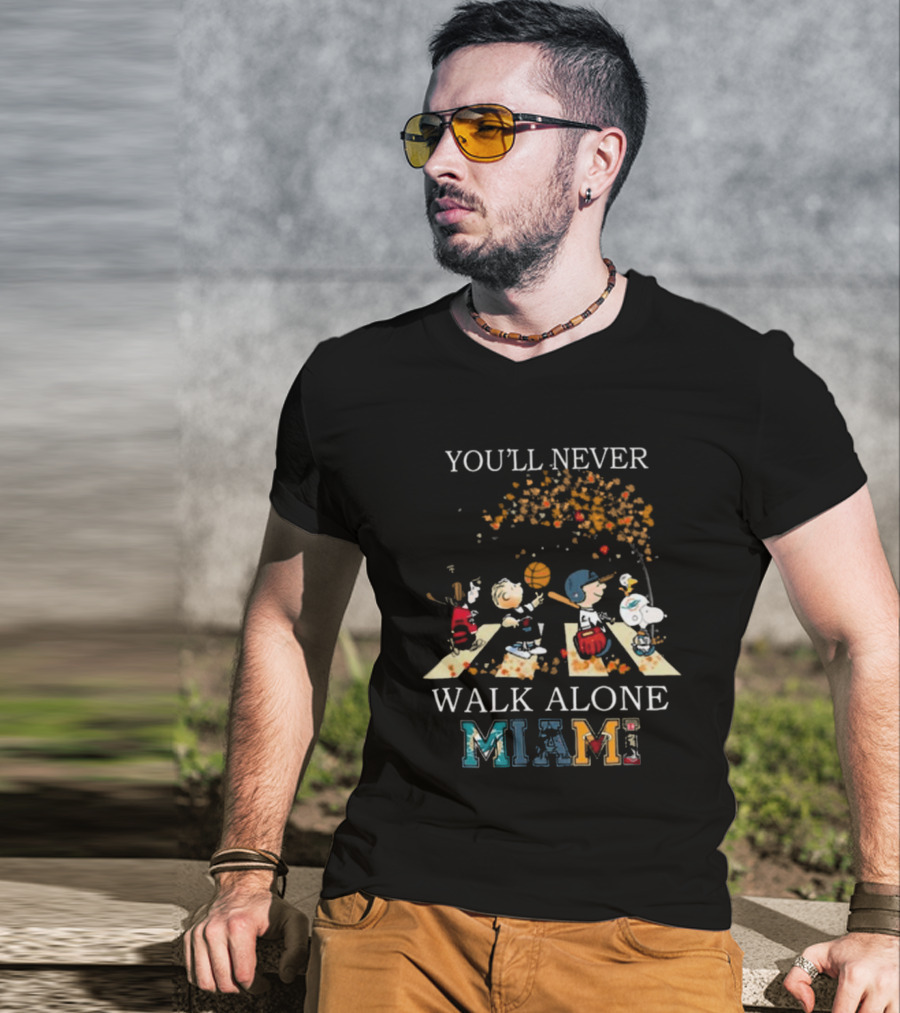 You’ll Never Walk Alone Miami Peanuts Characters Baseball Crossing Abbey Road T-Shirt