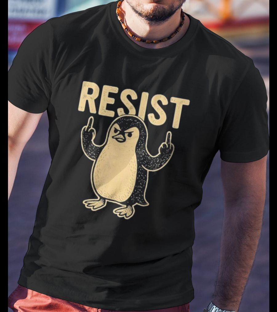 Resist Penguin Middle Finger Protest Symbol T-Shirt