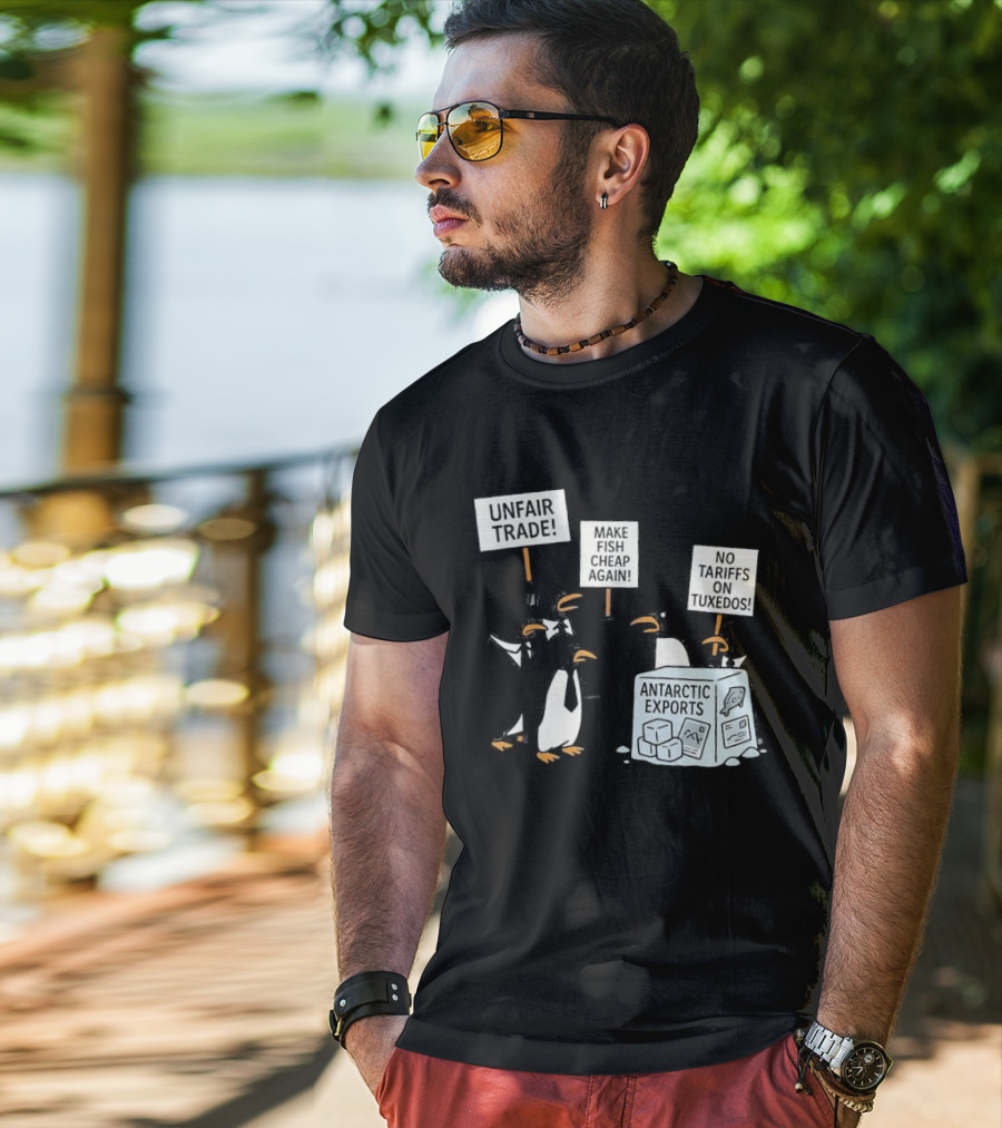 Penguins Protest Against Antarctic Tariffs With Humorous Signs T-Shirt