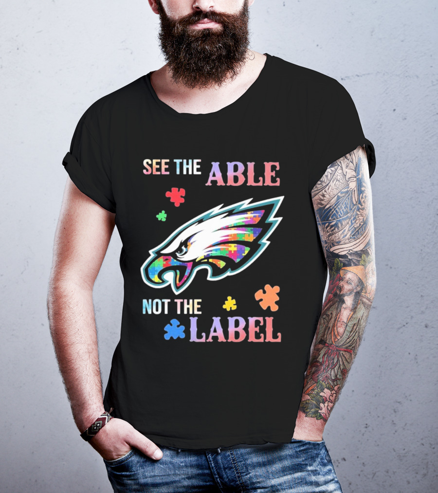 Philadelphia Eagles Autism See The Able Not The Label Puzzle Logo T-Shirt