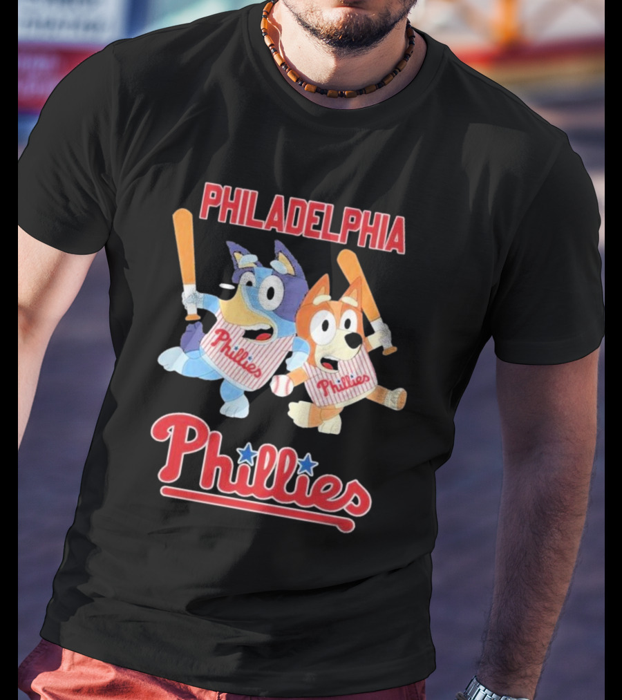 Philadelphia Phillies Bluey Cartoon Characters Baseball Theme T-Shirt