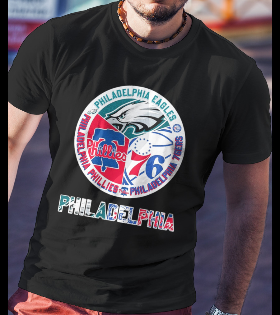 Philadelphia Eagles Phillies 76ers Circular Emblem T-Shirt