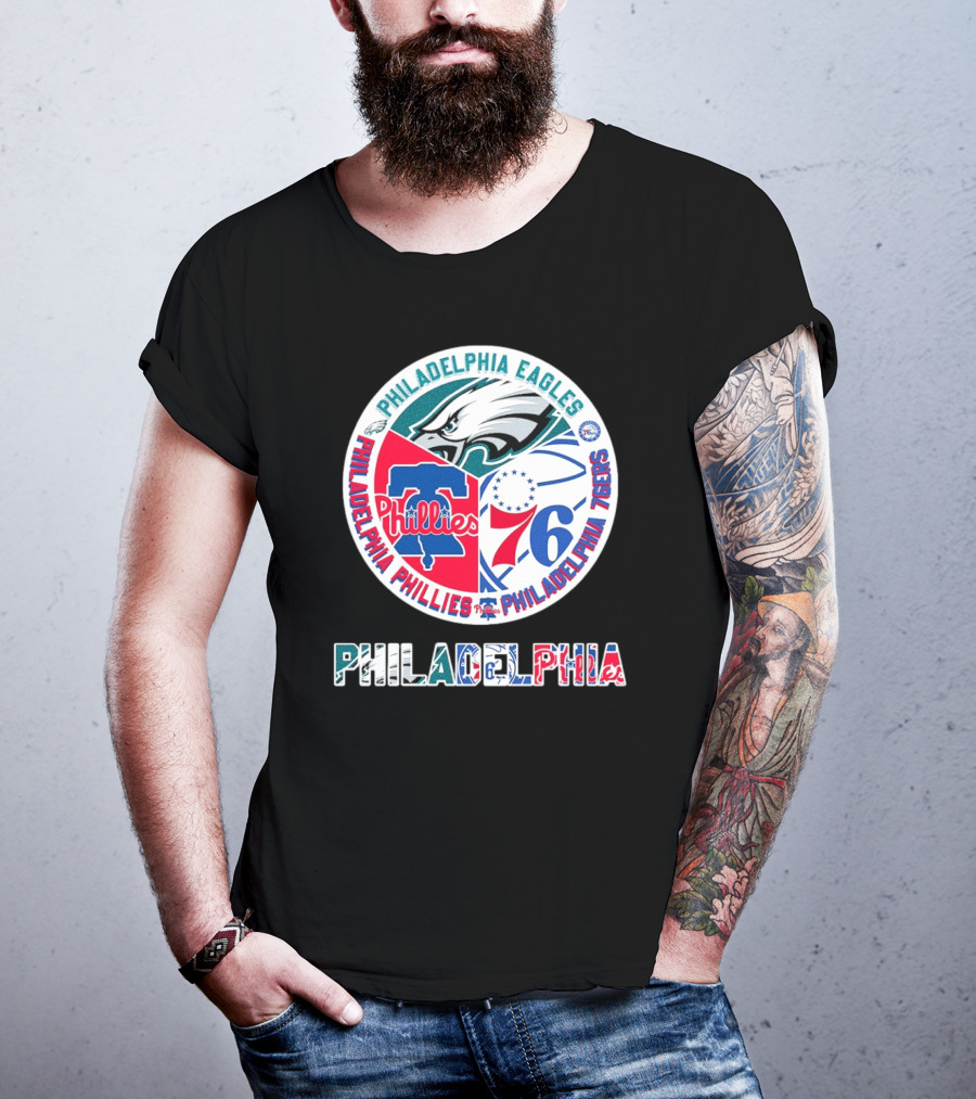 Philadelphia Eagles Phillies 76ers Circular Emblem T-Shirt