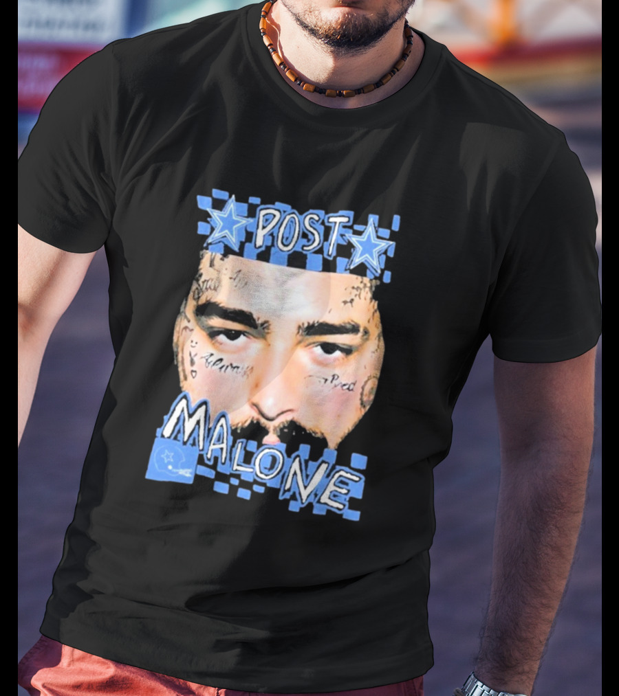 Post Malone Cowboys Star Tattoo Checkered Face T-Shirt