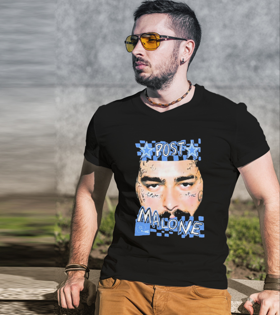 Post Malone Cowboys Star Tattoo Checkered Face T-Shirt