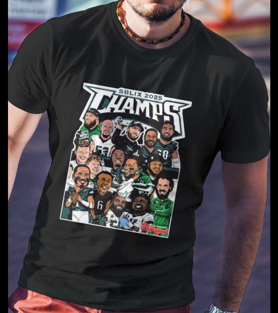 SBLIX 2025 Champs Phillygoat Philadelphia Eagles Caricatures Dream Team T-Shirt