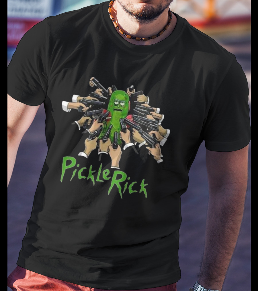 Pickle Rick Surrounded By Guns John Wick Baba Yaga Style T-Shirt