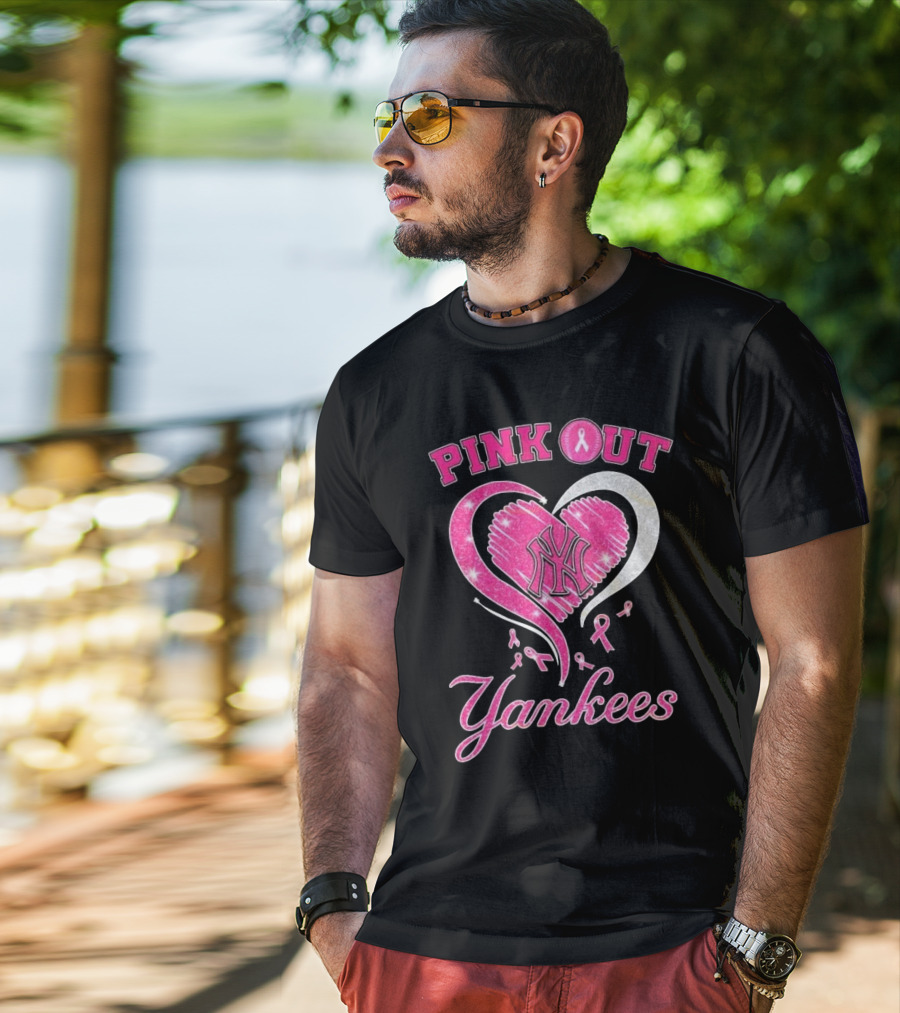 Pink Out Yankees Heart Ribbon 2025 T-Shirt