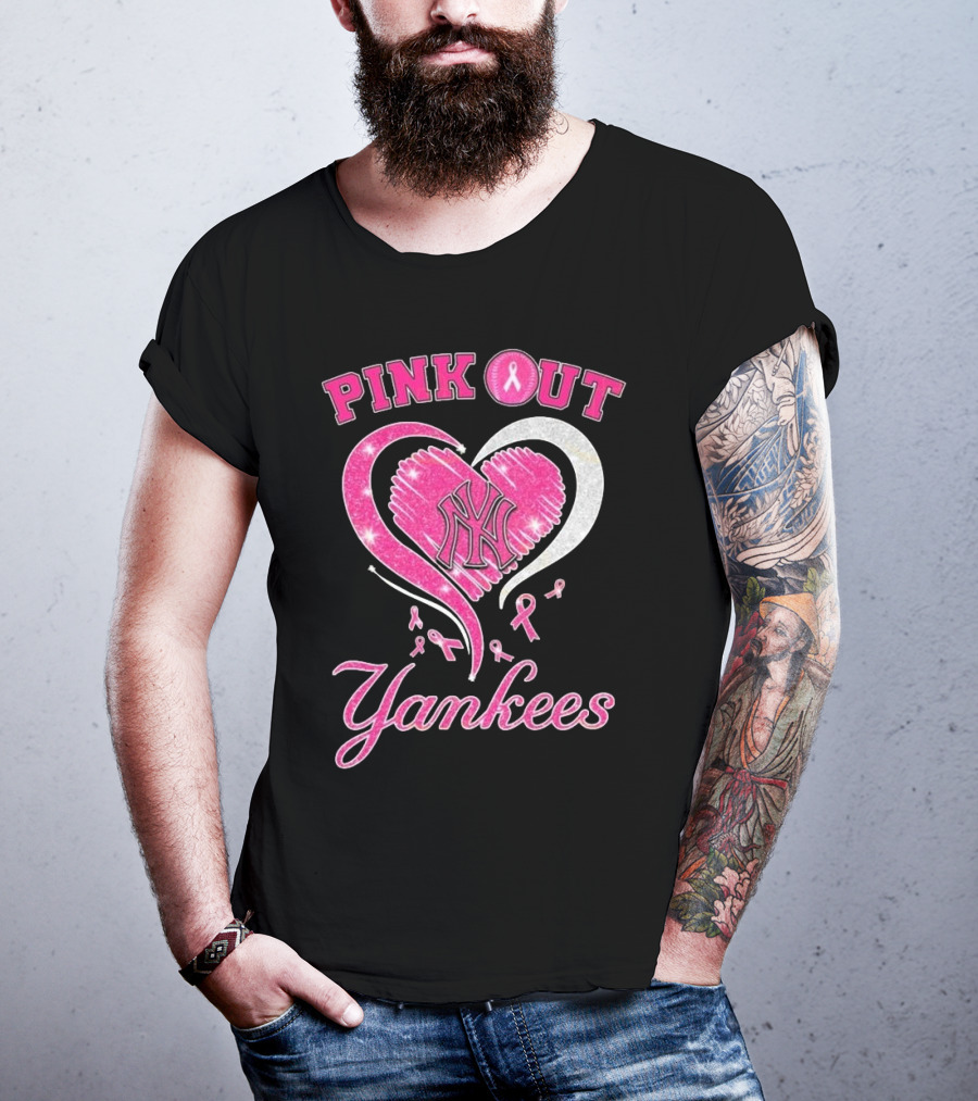 Pink Out Yankees Heart Ribbon 2025 T-Shirt
