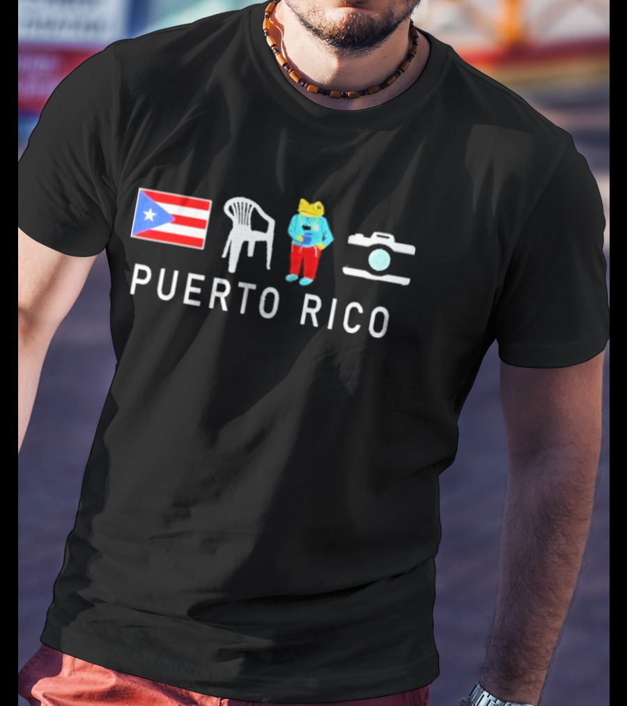 Puerto Rico Flag Frog Chair And Camera T-Shirt