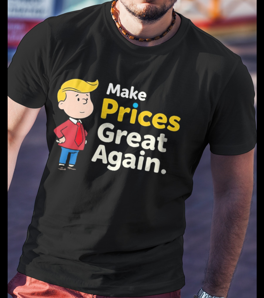 Make Prices Great Again Cartoon Character Red Tie Blue Pants T-Shirt