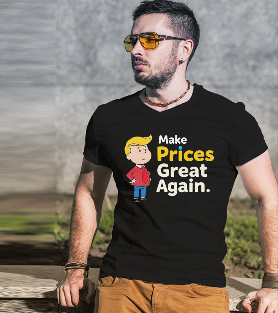 Make Prices Great Again Cartoon Character Red Tie Blue Pants T-Shirt