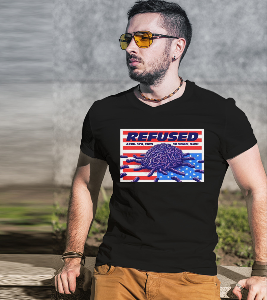 Refused April 5th 2025 The Showbox Seattle Flag And Worms Artwork T-Shirt