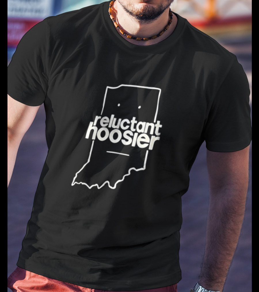 Reluctant Hoosier Indiana State Outline Face T-Shirt