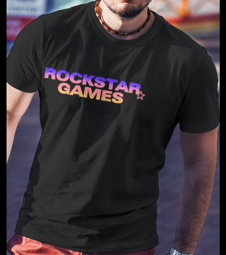 Rockstar Games Gradient Text With Star Icon T-Shirt