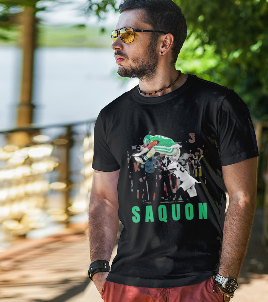 Saquon Reverse Hurdle Eagles Football Action T-Shirt