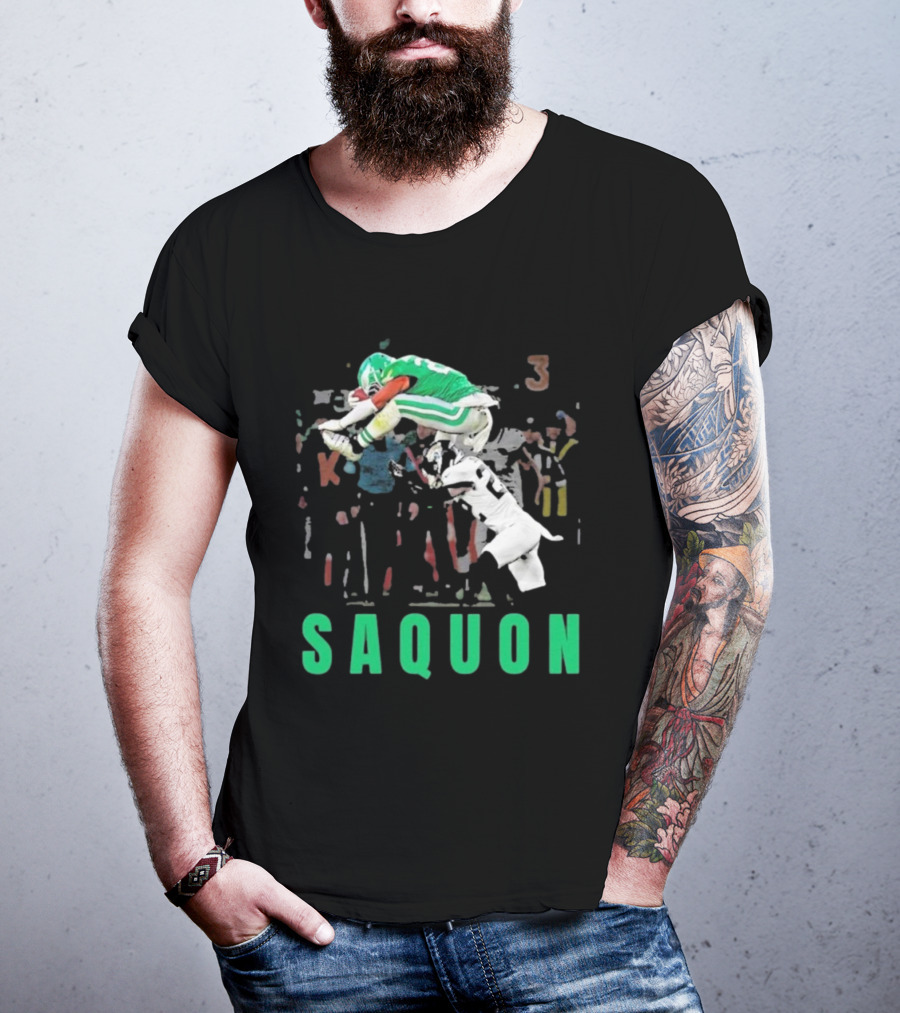 Saquon Reverse Hurdle Eagles Football Action T-Shirt