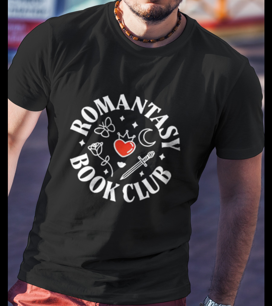 Romantasy Book Club Heart Sword Butterfly Moon Rose Crown T-Shirt